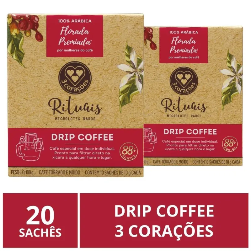 Drip Coffee, 3 Corações, Café, 20 sachês