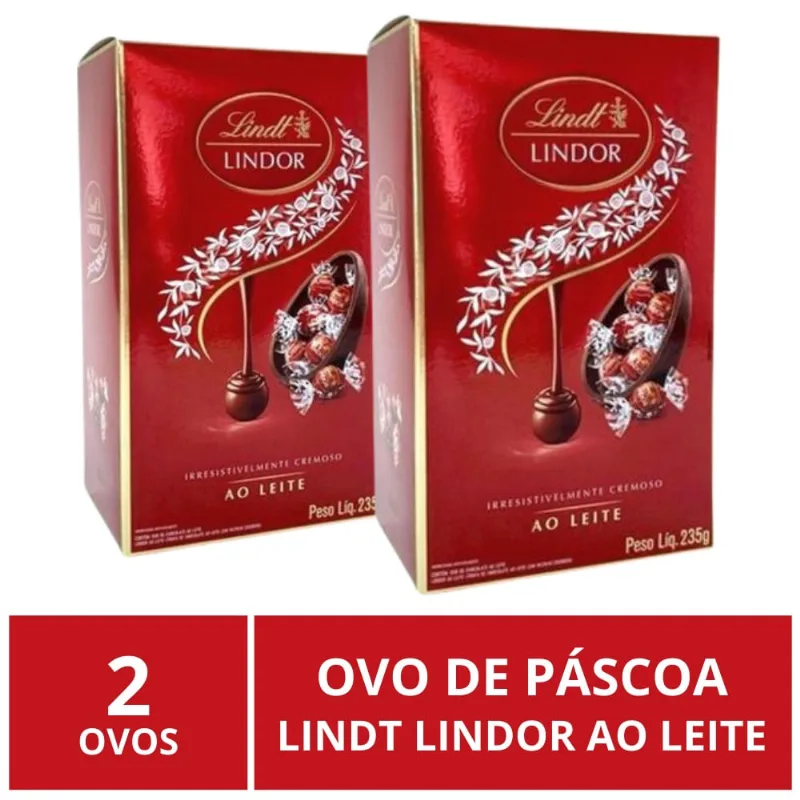 2 Ovos de Páscoa, Lindt Lindor, Chocolate Ao Leite, 235g