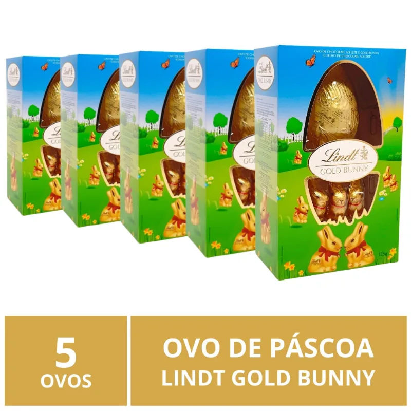 5 Ovos de Páscoa Lindt com Coelhos de Chocolate, 125g