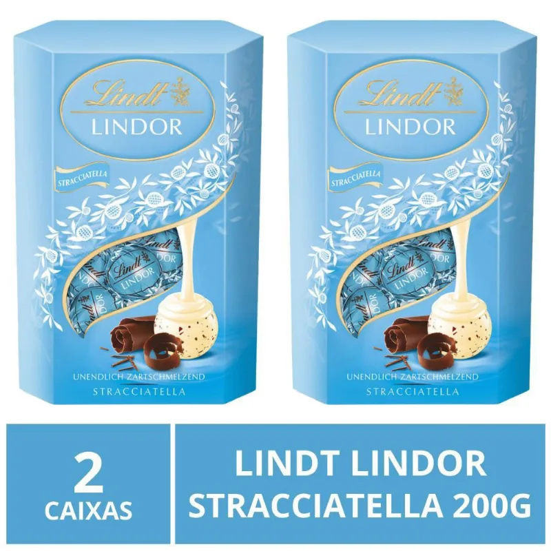 Chocolate Lindt Lindor, Stracciatella Branco, 2 Caixas 200G