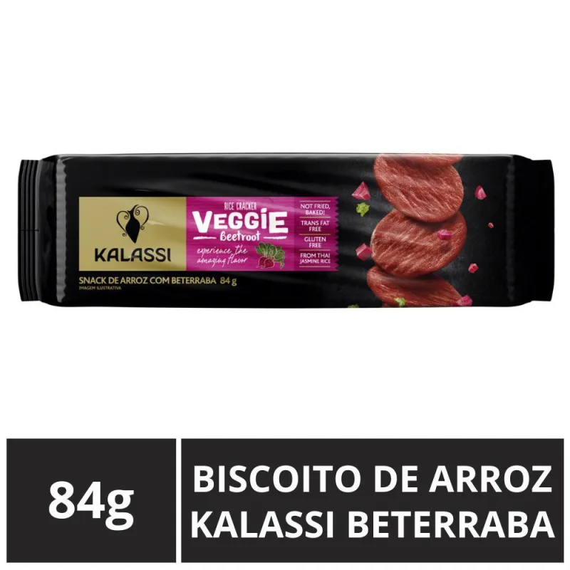 Biscoito De Arroz, Beterraba, Pacote 84g, Kalassi Veggie - Não Informado - Mercearia