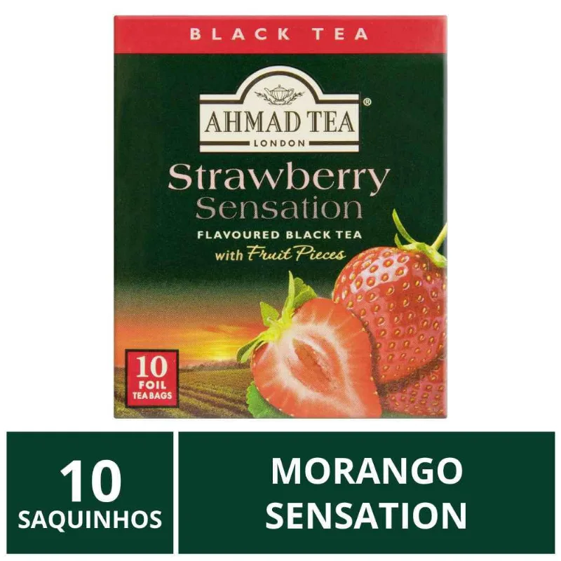 Chá Inglês Ahmad Tea, Morango Sensation, 10 saquinhos