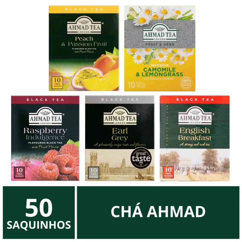 Chá Inglês Ahmad Tea, 5 caixas com 10 saquinhos