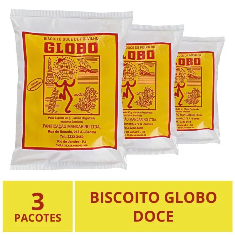 Biscoito Globo Rio de Janeiro, Doce, 3 Pacotes 30g