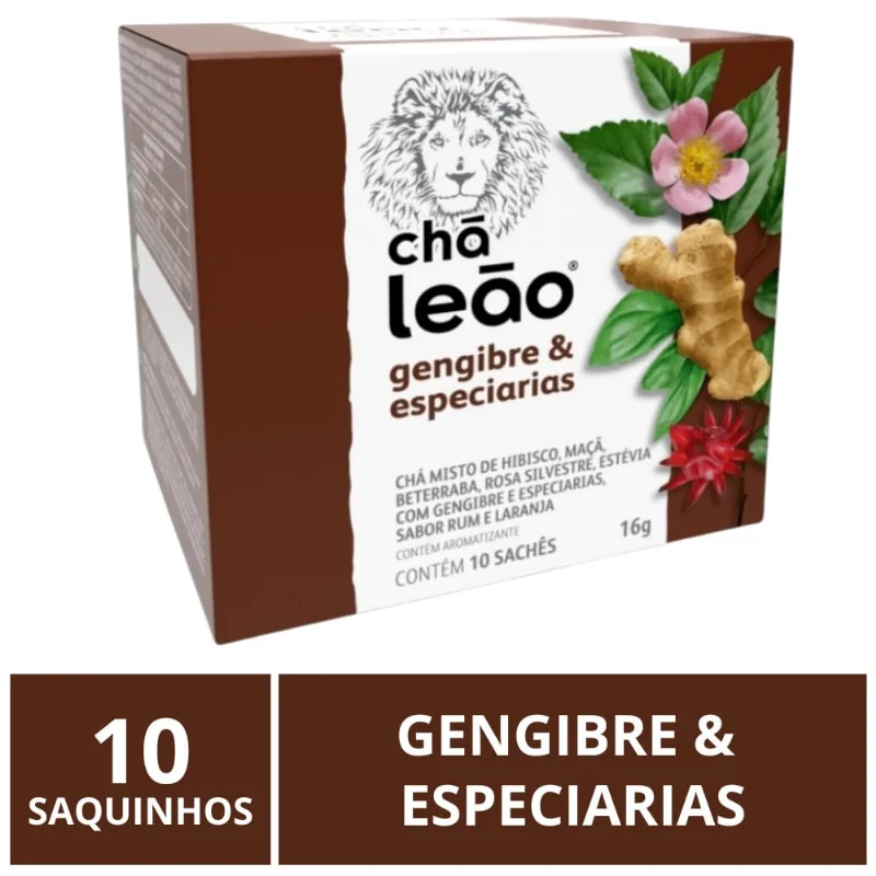 Chá Leão Premium, Gengibre e Especiarias, 10 saquinhos