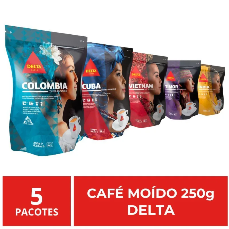 Café Moído, Delta, Importado, 5 Pacotes De 250g, Origens - Não Informado - Mercearia