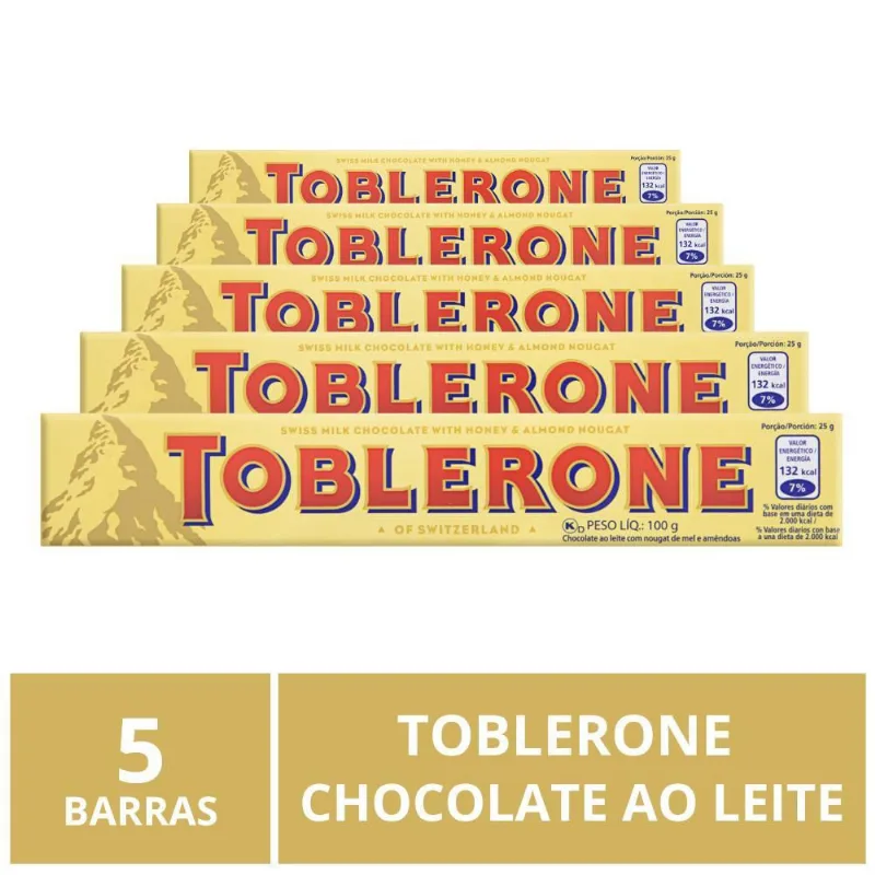 Chocolate Ao Leite, Toblerone, 5 Barras De 100G