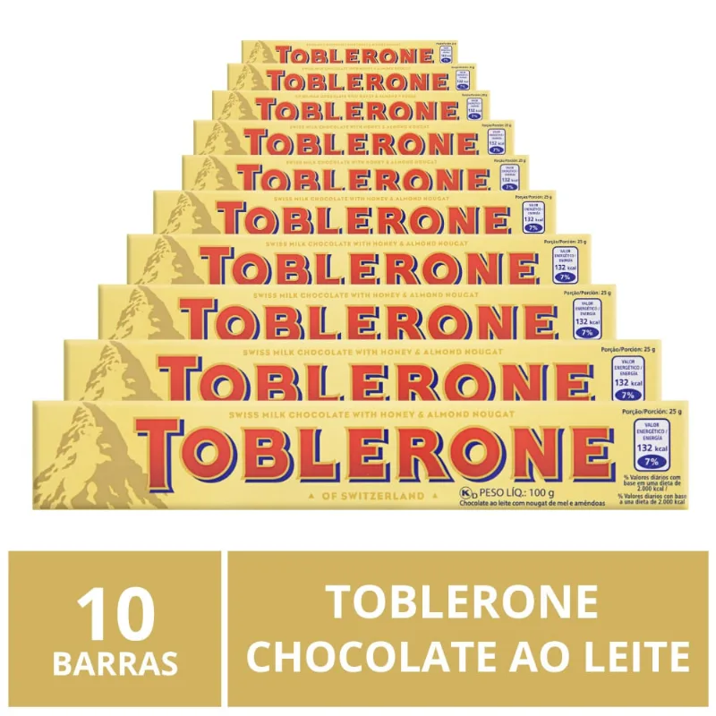 Chocolate Toblerone, Ao Leite, 10 barras de 100g
