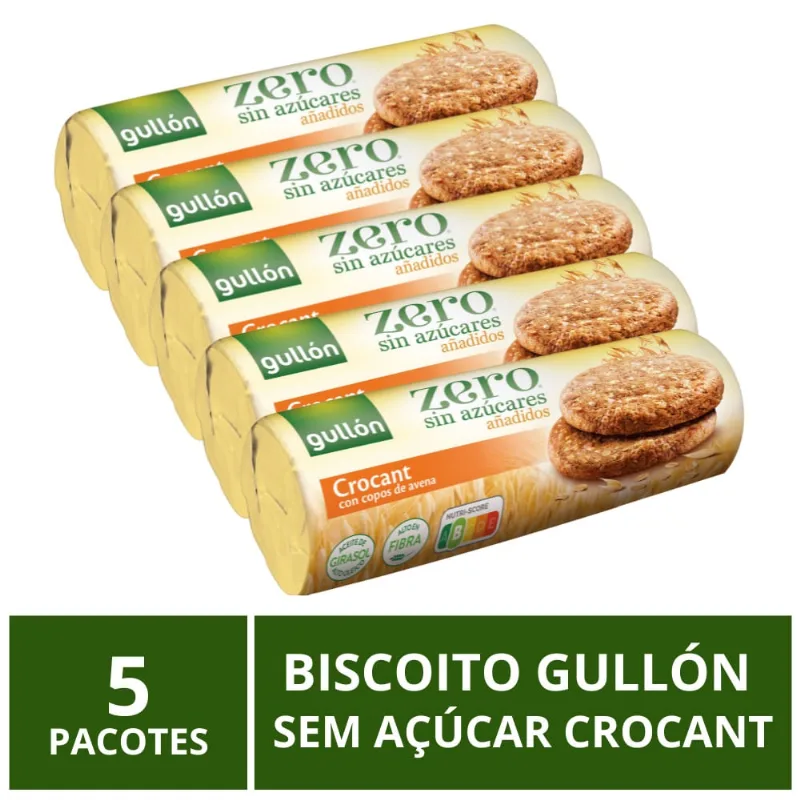 Biscoito Gullón Sem Açúcar, Crocant, 5 Pacotes de 280g