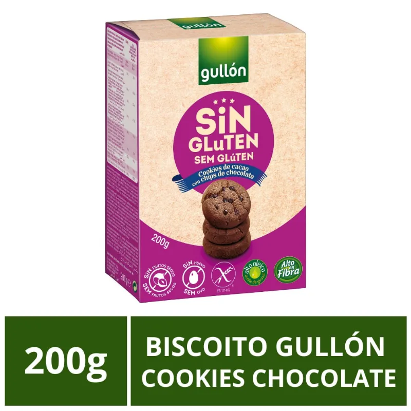 Biscoito Gullón Sem Glúten, Cookie Chocolate, 200g
