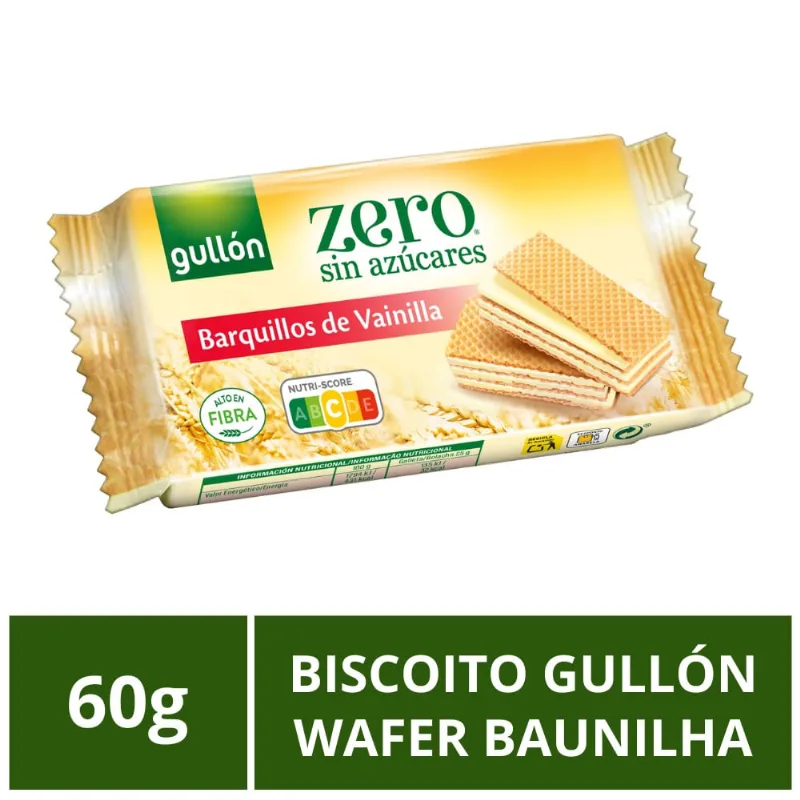 Biscoito Gullón Sem Açúcar, Wafer Baunilha, 60g