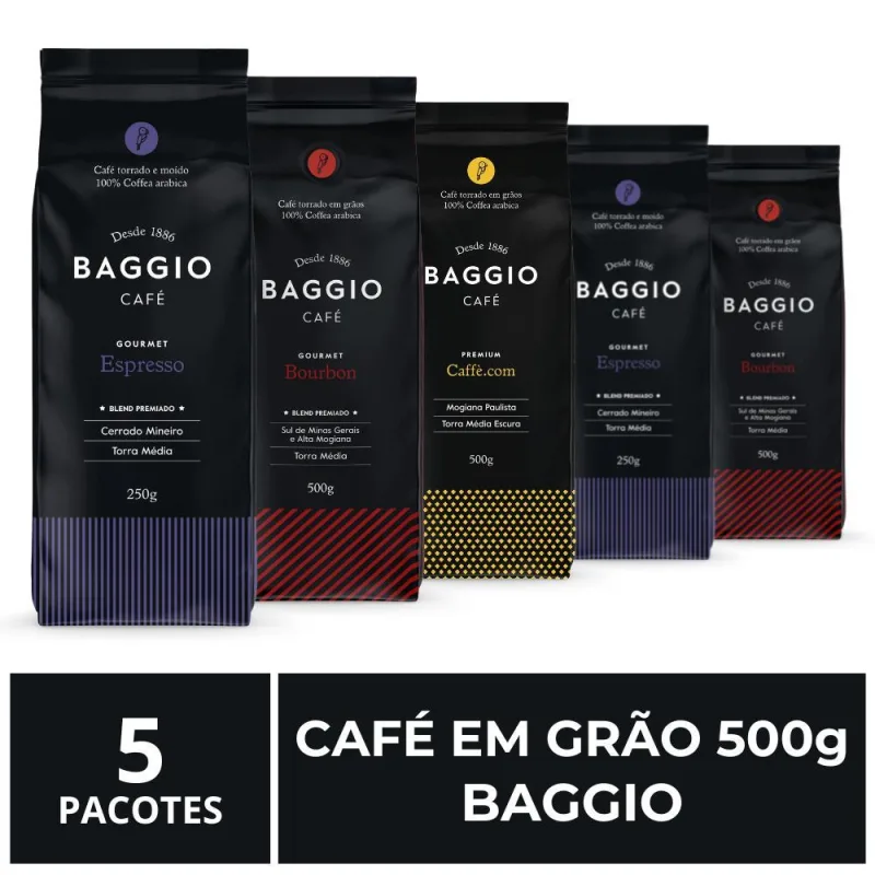 Café Em Grão, Baggio, 500g, 5 Pacotes - Não Informado - Mercearia