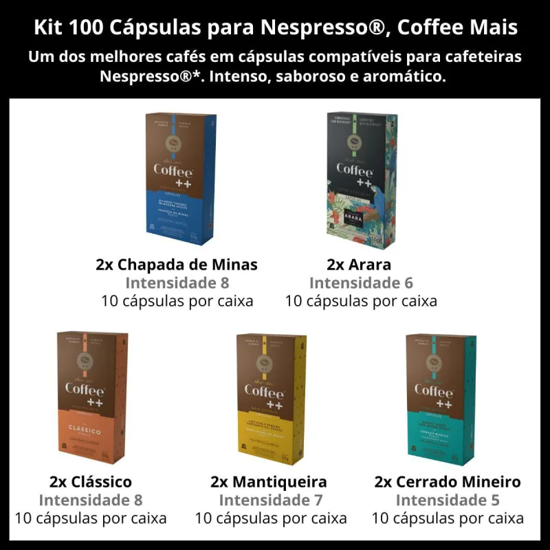100 Cápsulas Coffee Mais Para Nespresso, Café - Não Informado