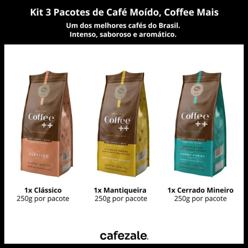 Café Em Pó Moído, Coffee Mais Torrado, 3 Pacotes De 250G