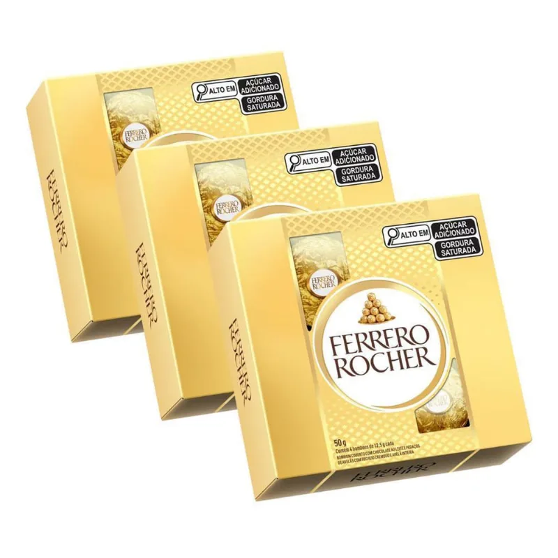 Chocolate Bombom Ferrero Rocher 3 Caixas De 4 Unidades