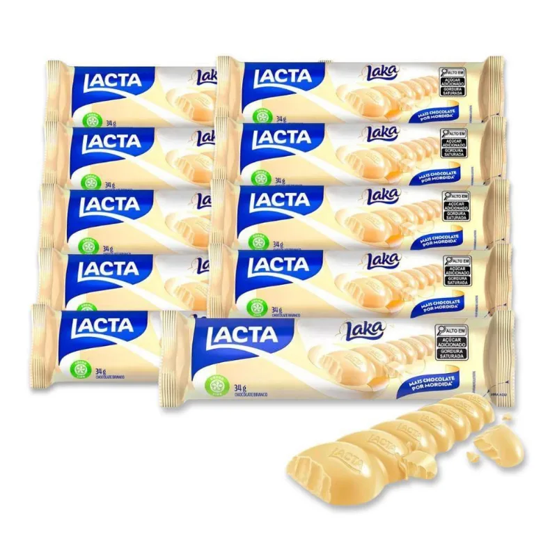 Chocolate Branco Laka Tablete Lacta Kit 10 Unidades 34G