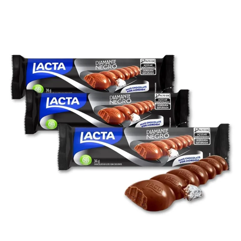 Chocolate Diamante Negro Tablete Lacta Kit 3 Unidades 34G