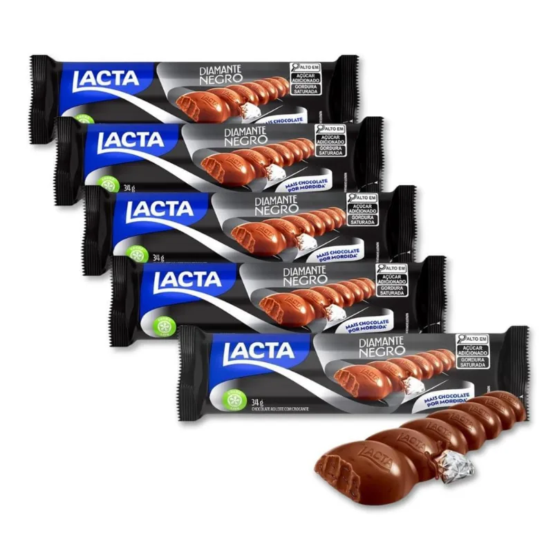 Chocolate Diamante Negro Tablete Lacta Kit 5 Unidades 34G