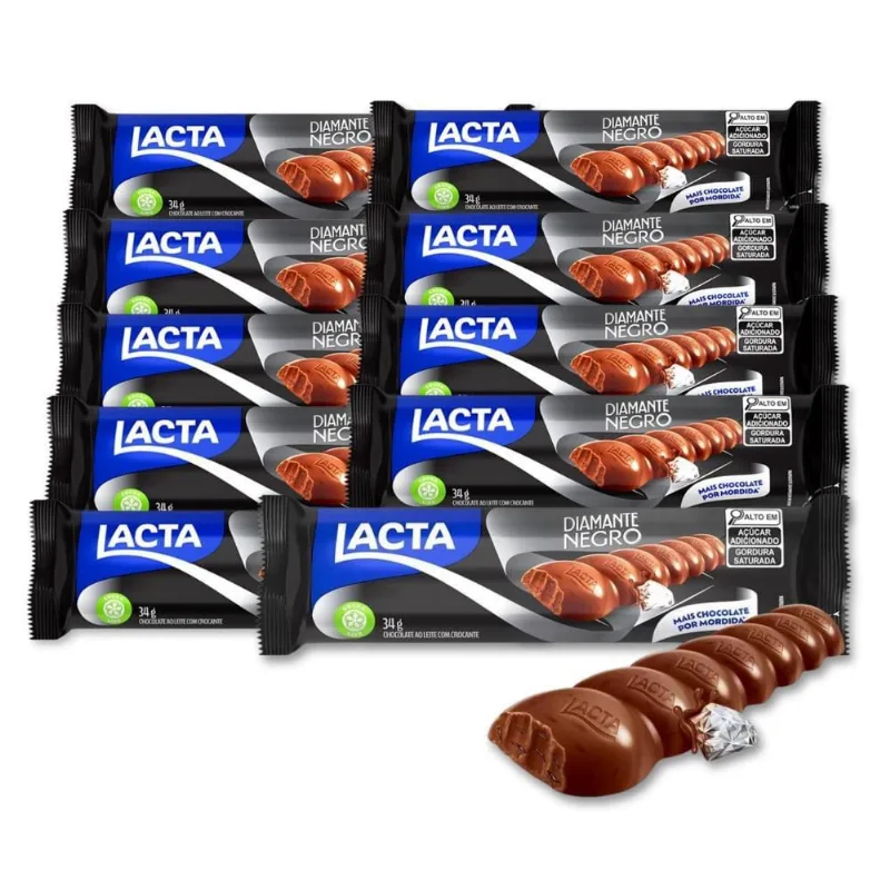 Chocolate Diamante Negro Tablete Lacta Kit 10 Unidades 34G