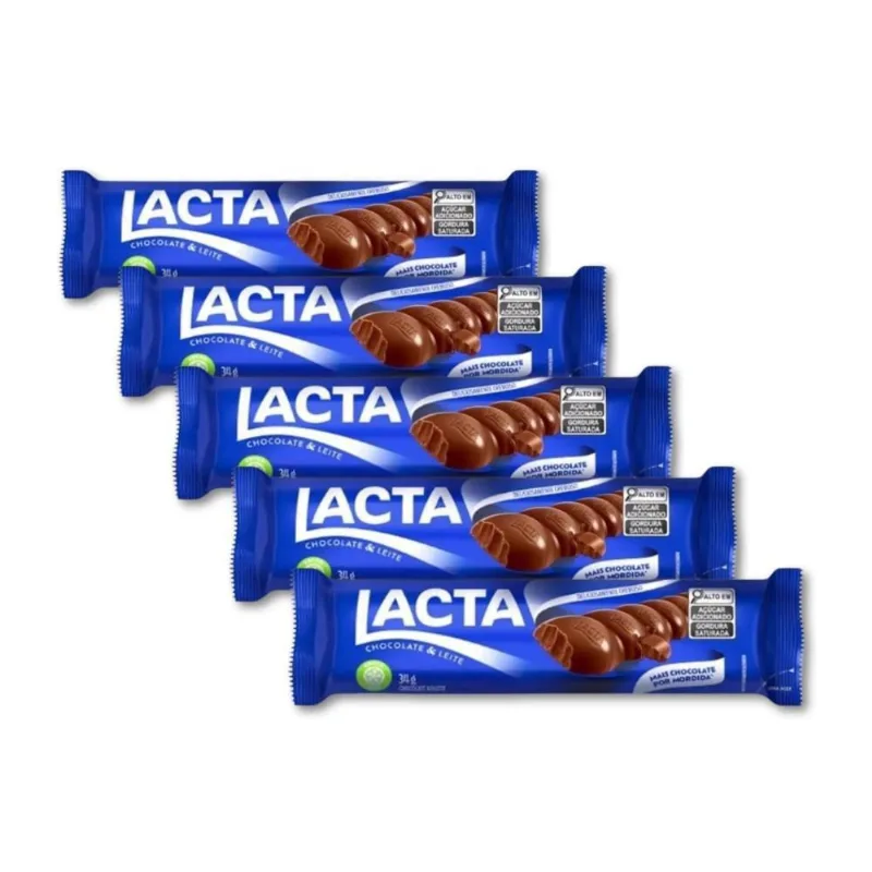 Chocolate Lacta Ao Leite Individual Kit 5 Unidades De 34G