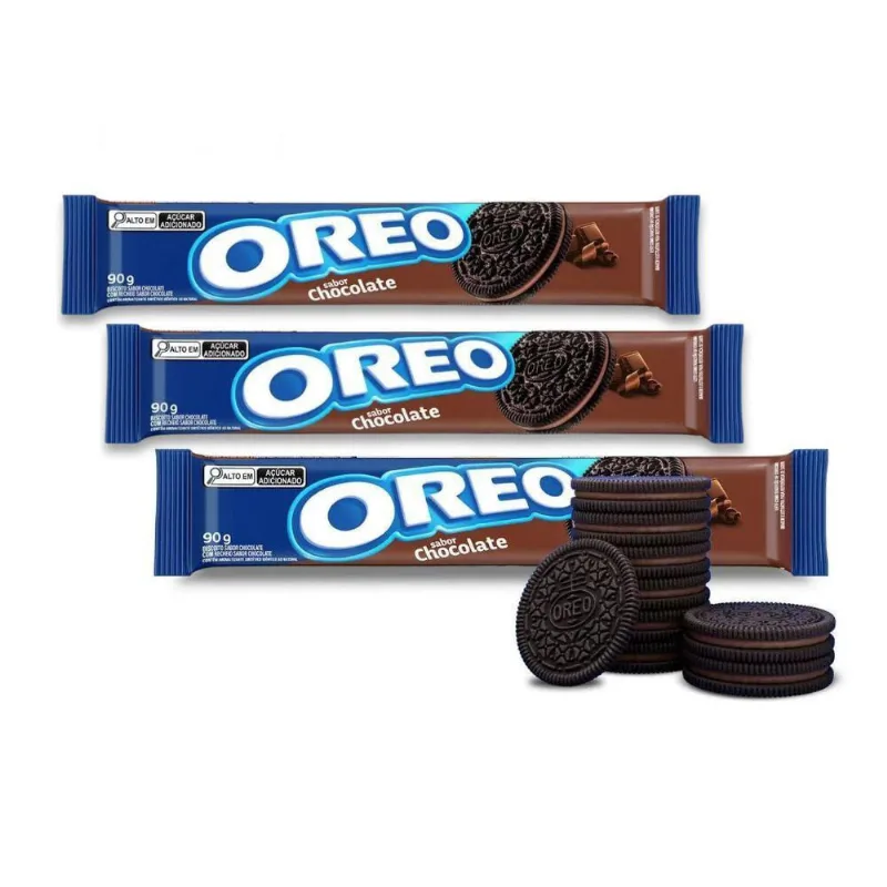 Biscoito Oreo Recheado Chocolate Kit 3 Pacotes De 90G