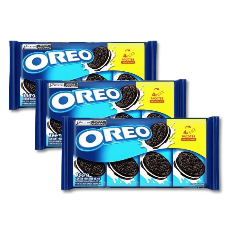 Biscoito Oreo Recheado Baunilha Kit 3 Packs De 144G - 4X36G