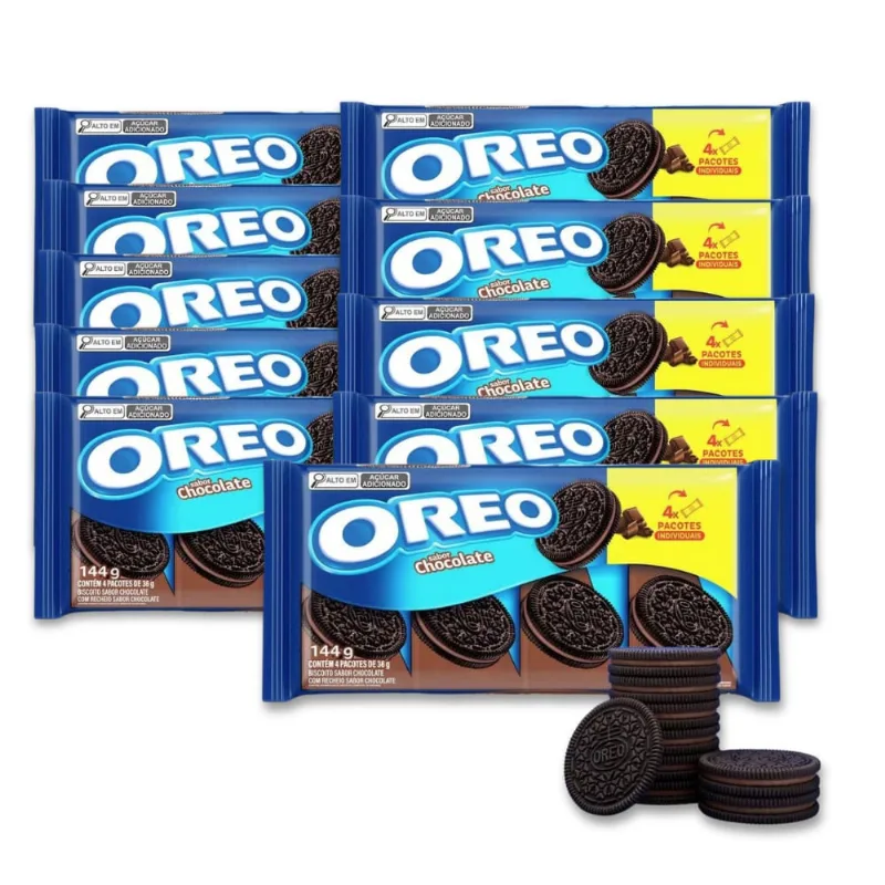 Biscoito Oreo Recheado Chocolate Kit 10 packs de 144g