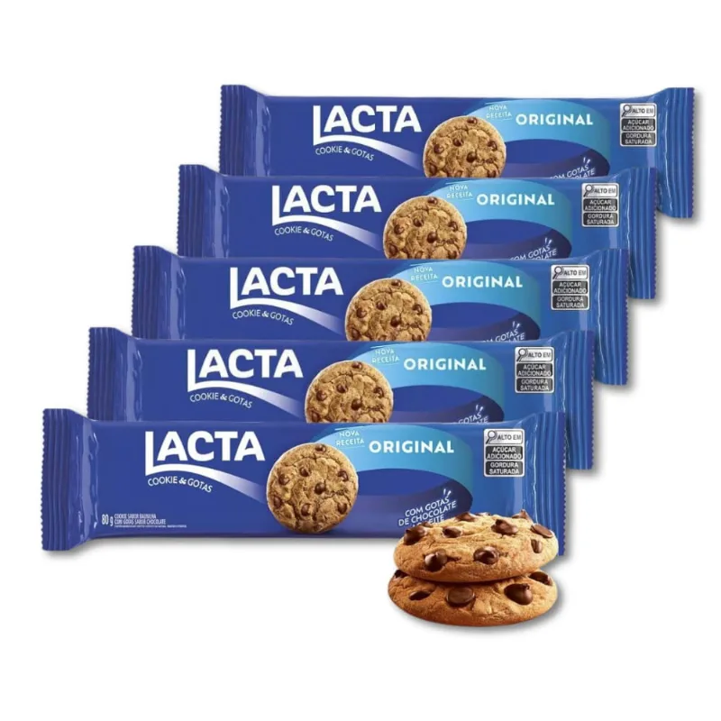 Cookies Chocolate ao Leite Lacta Kit 5 pacotes de 80g