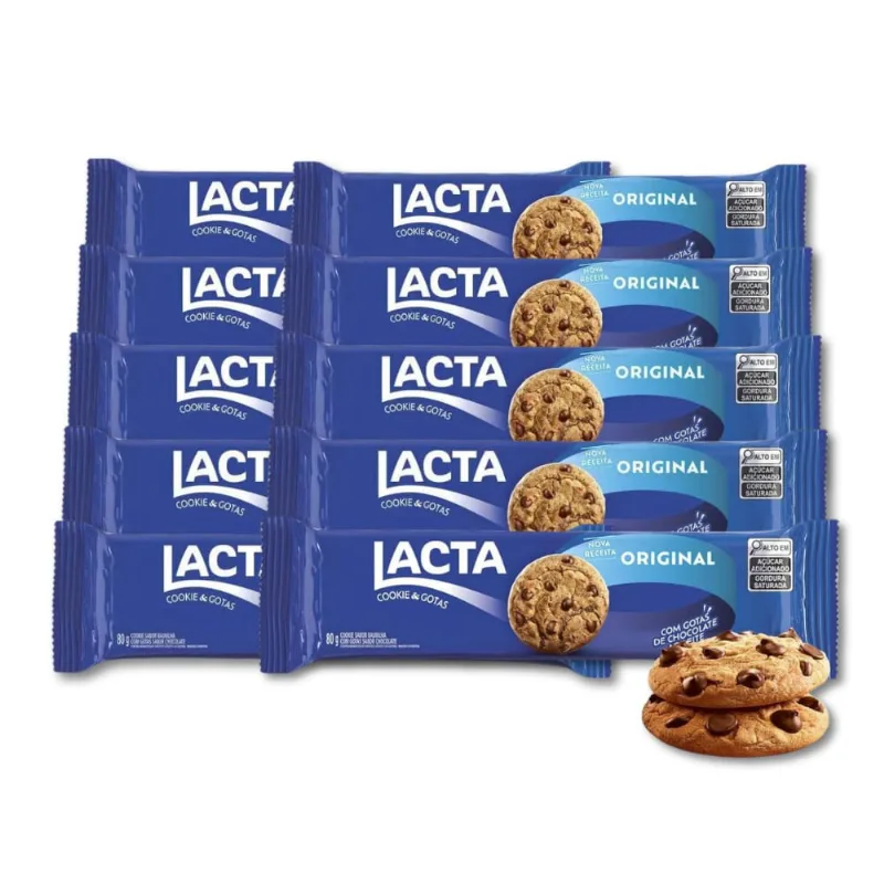 Cookies Chocolate ao Leite Lacta Kit 10 pacotes de 80g