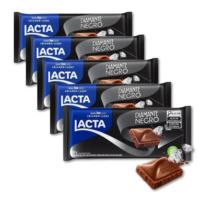 Chocolate Diamante Negro Lacta Kit 5 Barras De 80G