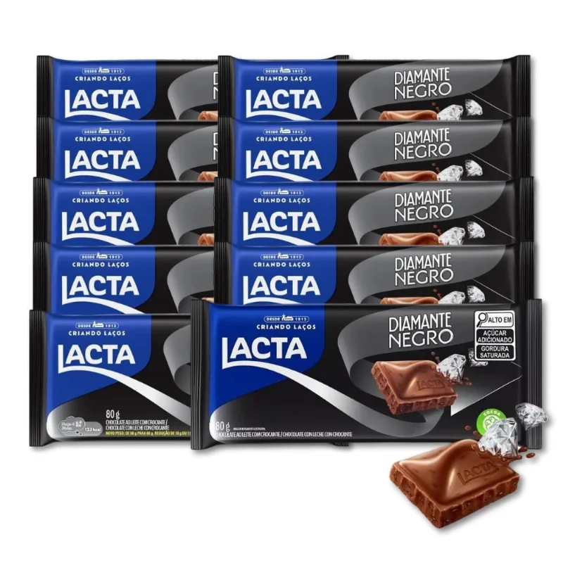 Chocolate Diamante Negro Lacta Kit 10 Barras De 80G