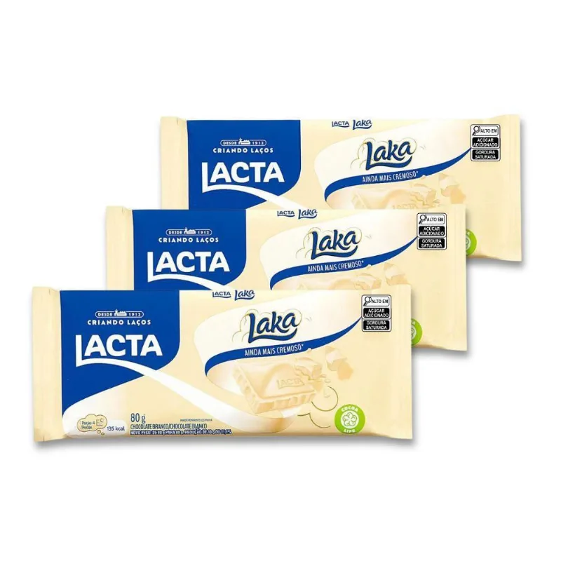 Chocolate Branco Laka Lacta Kit 3 Barras De 80G