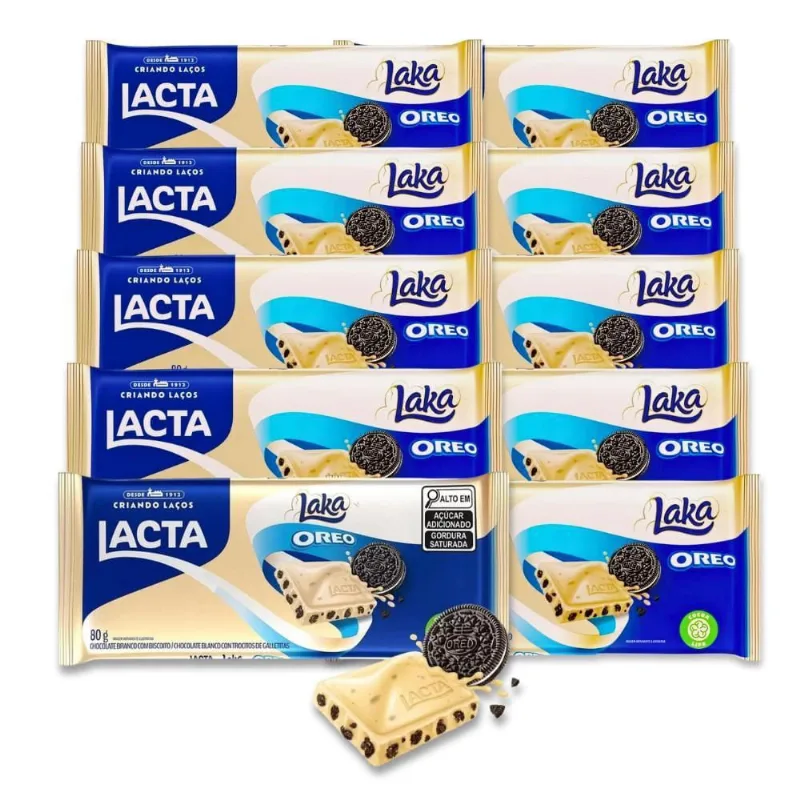 Chocolate Branco Laka Oreo Lacta Kit 10 Barras De 80G