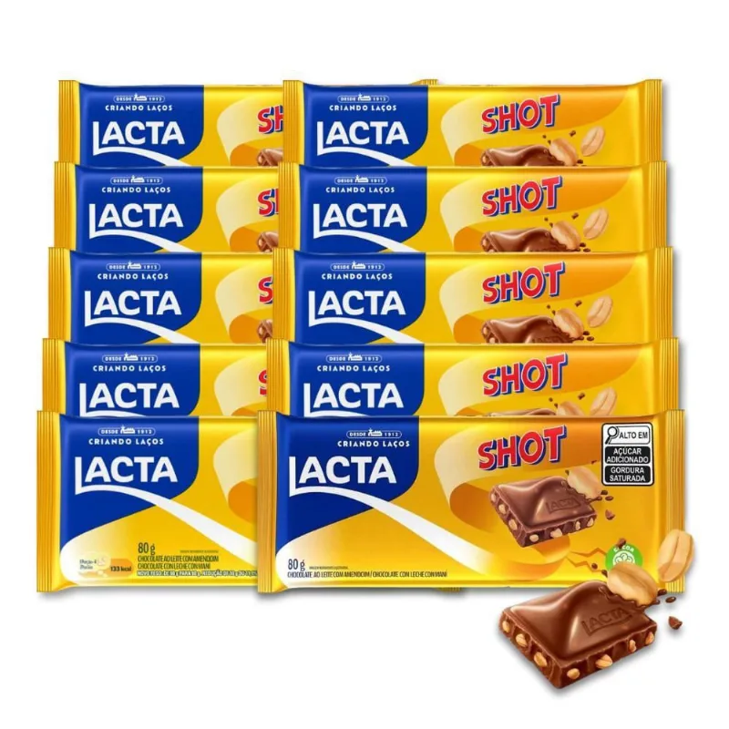 Chocolate Shot Com Amendoim Lacta Kit 10 Barras De 80G