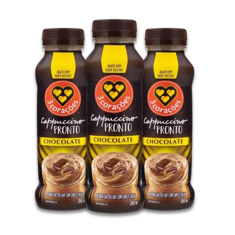 Cappuccino Pronto Três Corações Chocolate Kit 3 Uni 260Ml