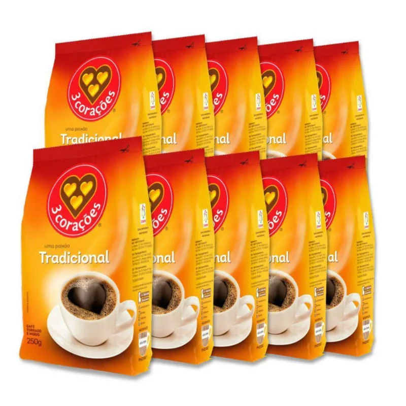 Café Três Corações Tradicional Moído Kit 10 Pacotes 250G