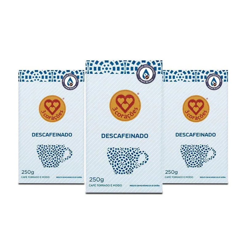 Café 3 Corações Descafeinado A Vácuo Kit 3 Pacotes 250G