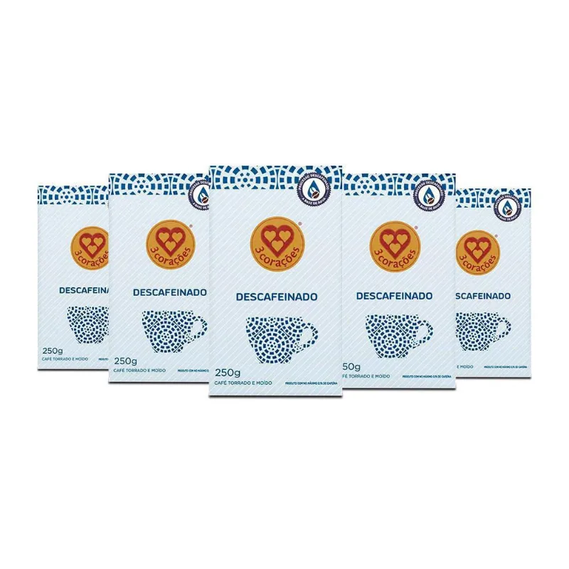 Café 3 Corações Descafeinado A Vácuo Kit 5 Pacotes 250G