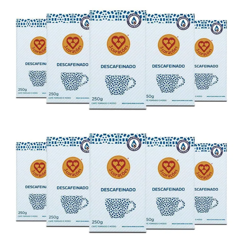 Café 3 Corações Descafeinado A Vácuo Kit 10 Pacotes 250G