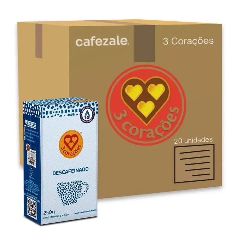 Café 3 Corações Descafeinado A Vácuo Kit 20 Pacotes De 250G