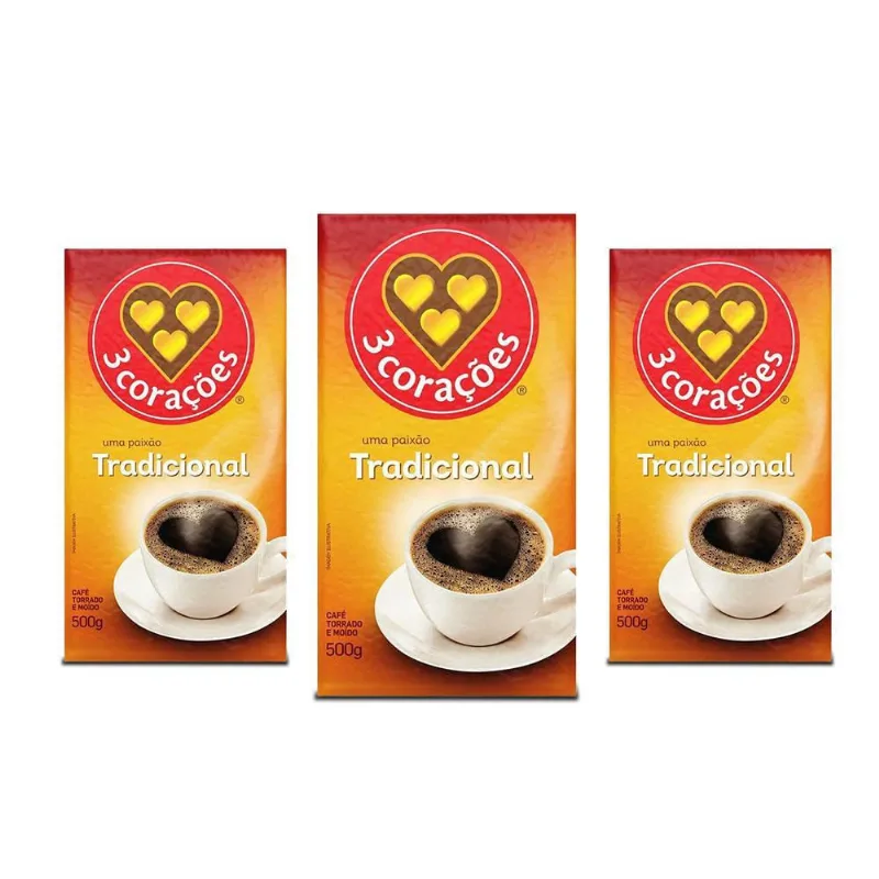 Café 3 Corações Tradicional A Vácuo Kit 3 Pacotes De 500G