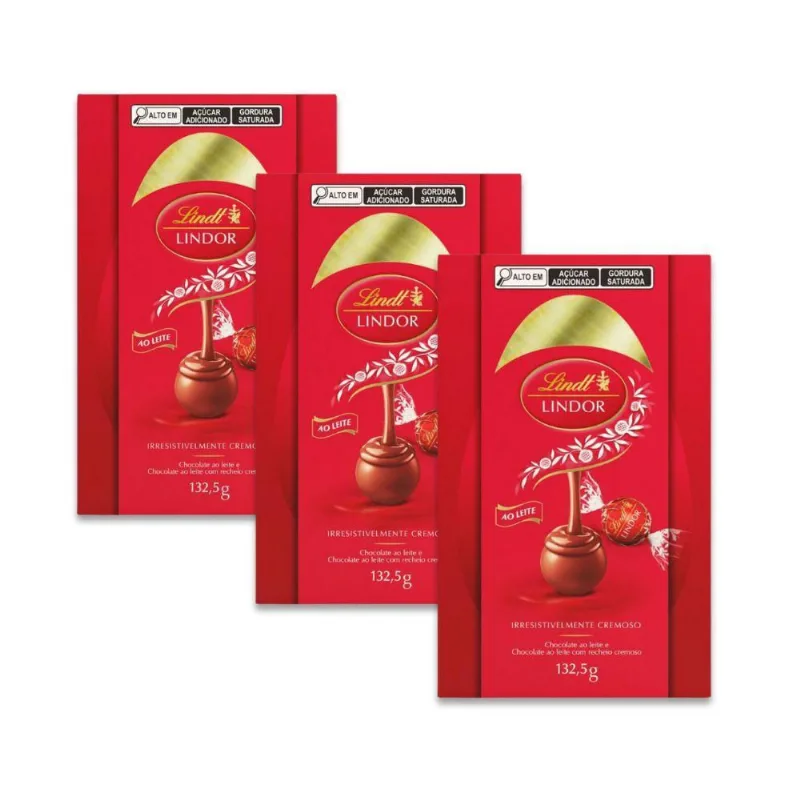 Ovo De Páscoa Lindt Chocolate Ao Leite Kit 3 Ovos 132,5G