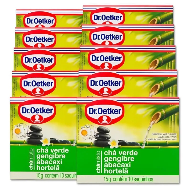 Chá Verde Dr. Oetker Gengibre Abacaxi Hortelã Kit 10 Caixas