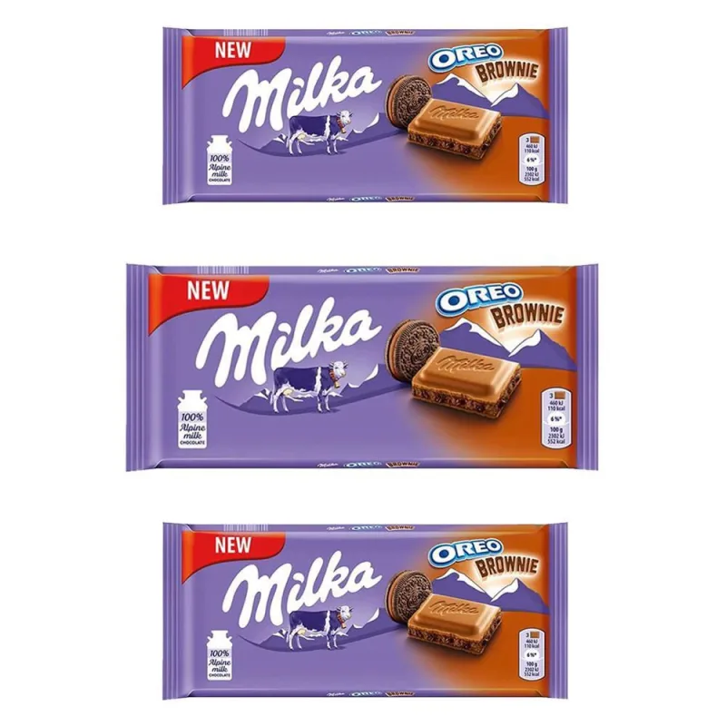 Chocolate Milka Oreo Brownie Barra Kit Com 3 Unid De 100G - Milka - Alimentos E Bebidas