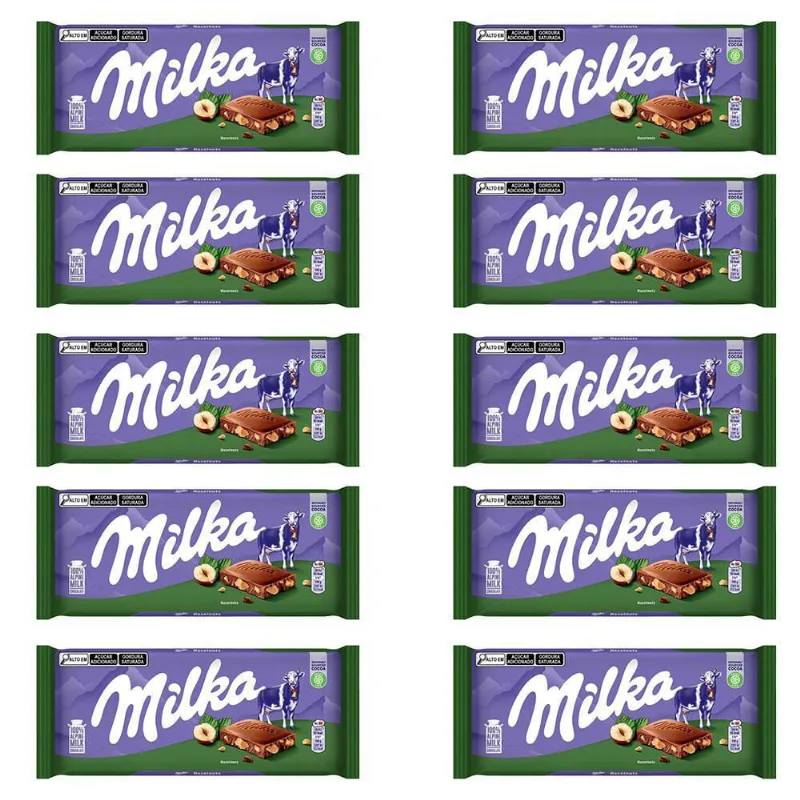 Chocolate Milka Pedaços De Avelã Kit 10 Barras De 100G