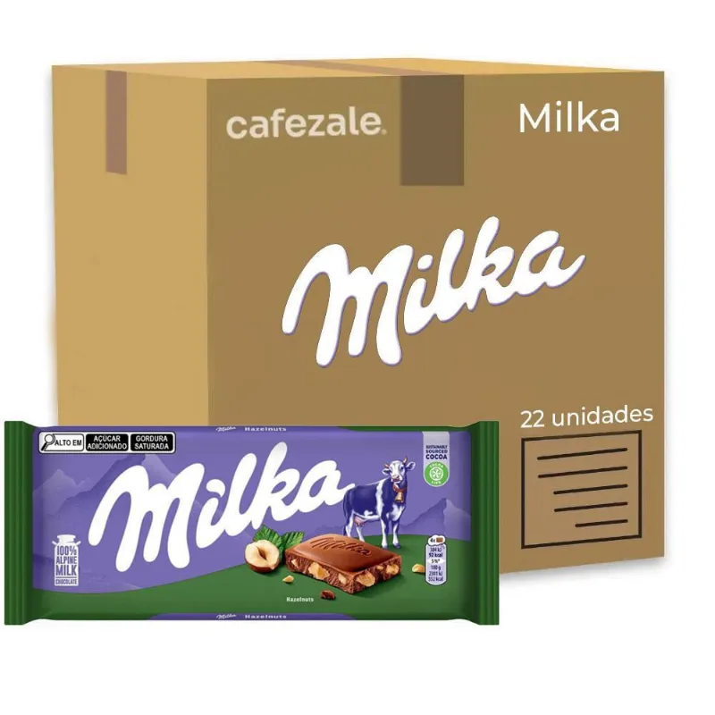 Chocolate Milka Pedaços De Avelã Kit 22 Barras De 100G