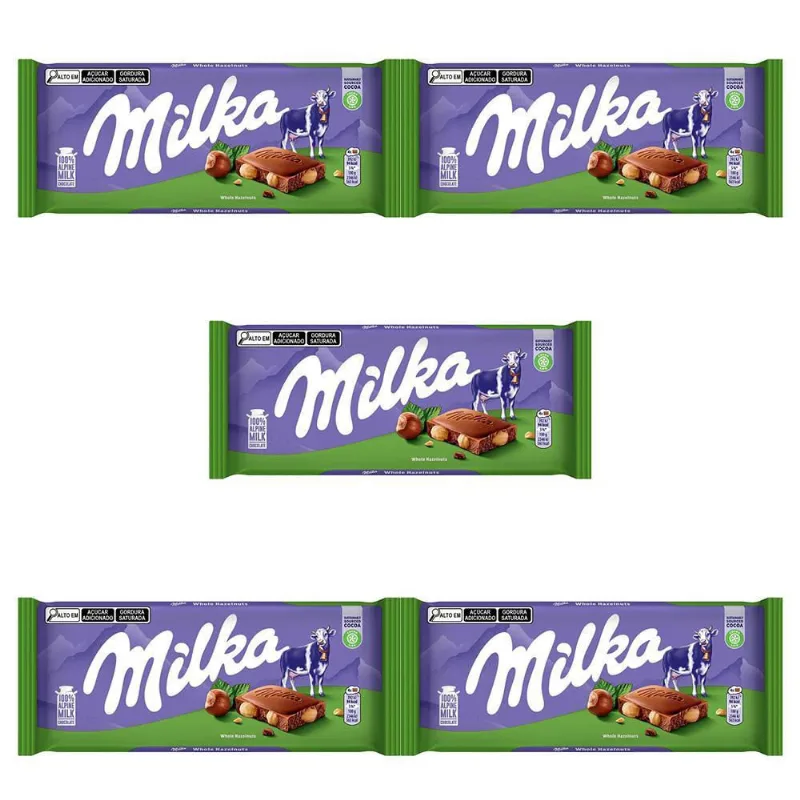 Chocolate Milka Avelãs Inteiras Kit 5 Barras De 100G