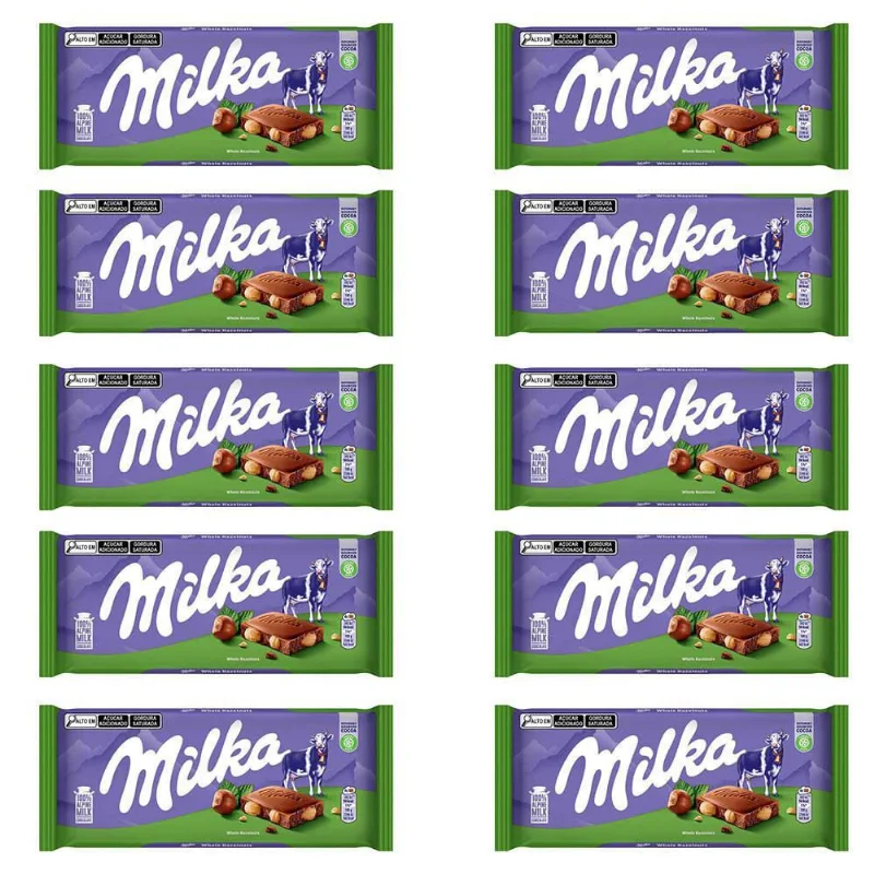 Chocolate Milka Avelãs Inteiras Kit 10 Barras De 100G