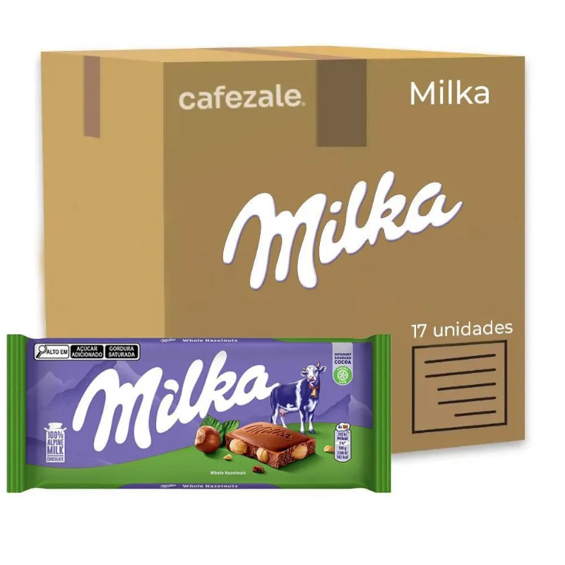 Chocolate Milka Avelãs Inteiras Kit 17 Barras De 100G