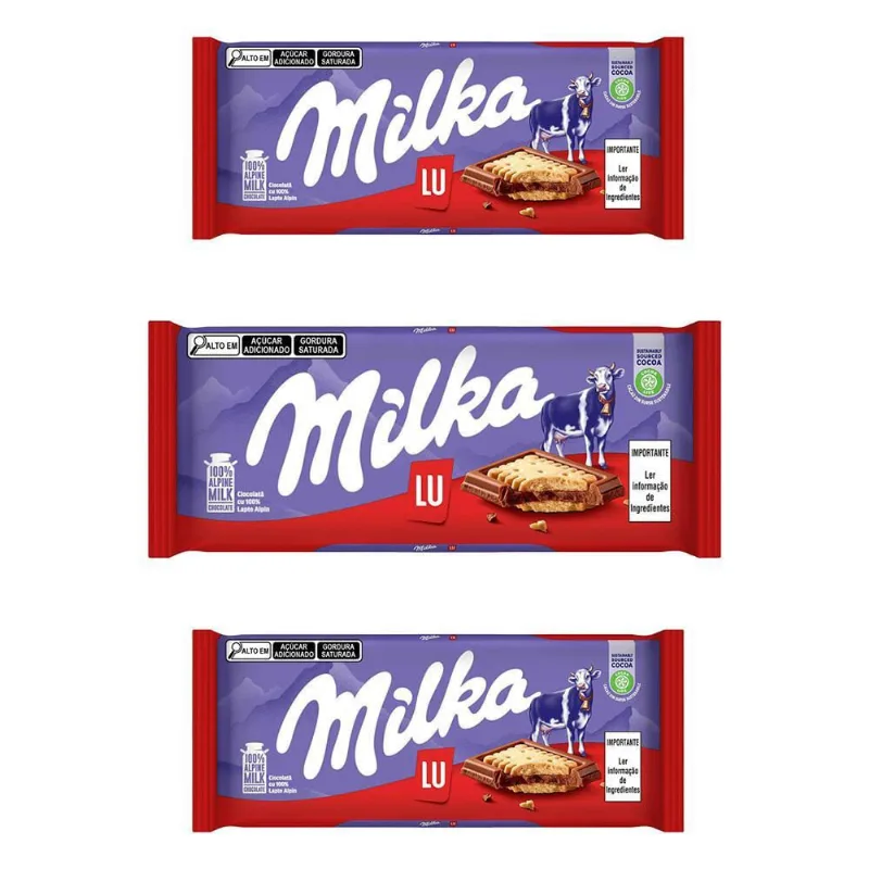 Chocolate Milka Lu Barra Kit Com 3 Unidades De 87G